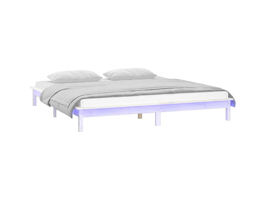 Lit-160x200 cm à LED blanc bois massif EGGB75694
