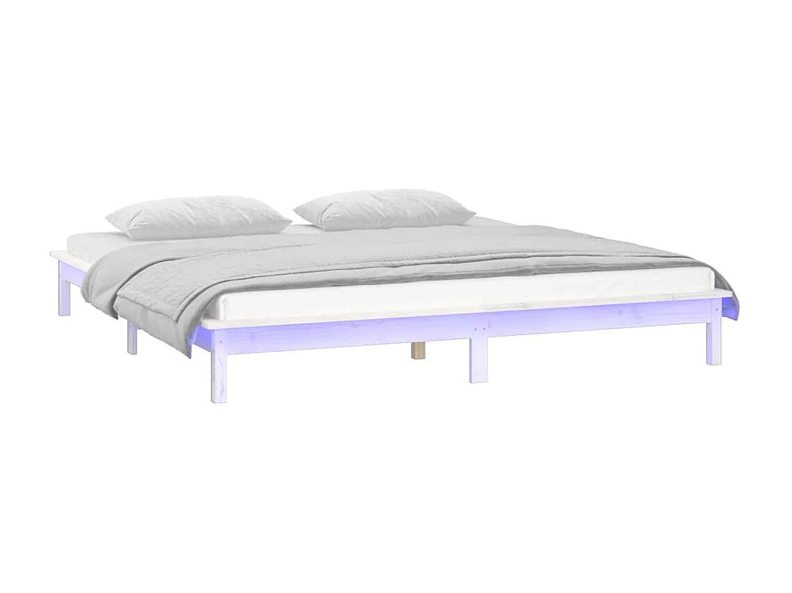Cama c/ LEDs 160x200 cm madeira maciça branco PT166685