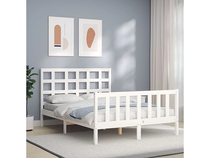 Bedframe met hoofdbord massief hout wit NL42137