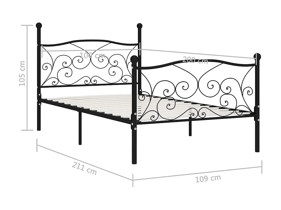Bedframe met lattenbodem metaal zwart 100x200 cm NL36819