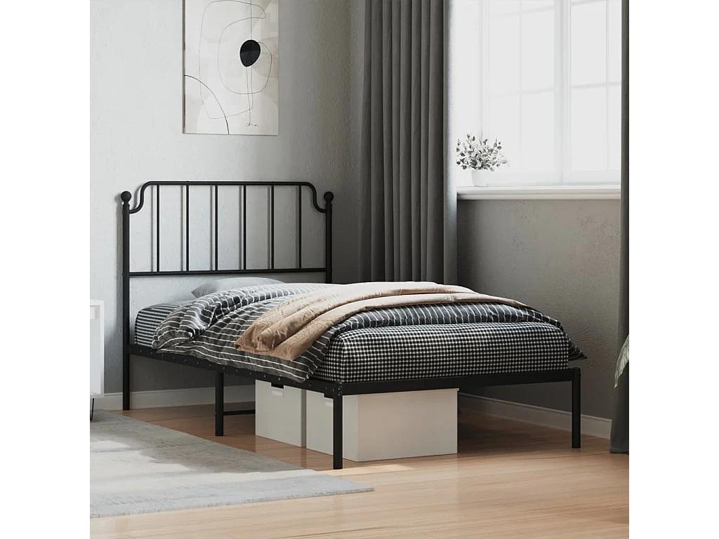 Bedframe met hoofdbord metaal zwart 100x200 cm NL67932