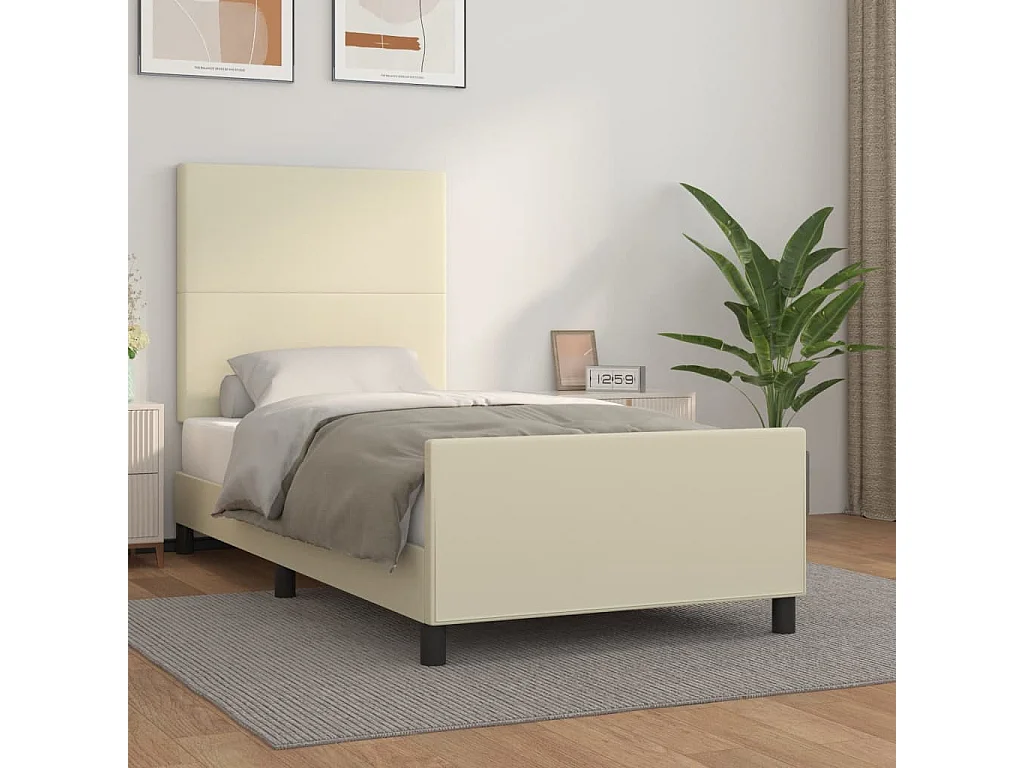 Cama c/ cabeceira couro artificial 90x190 cm creme PT973261