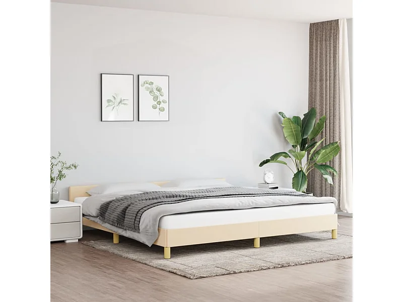 Cama com cabeceira 200x200 cm tecido cor creme PT122624
