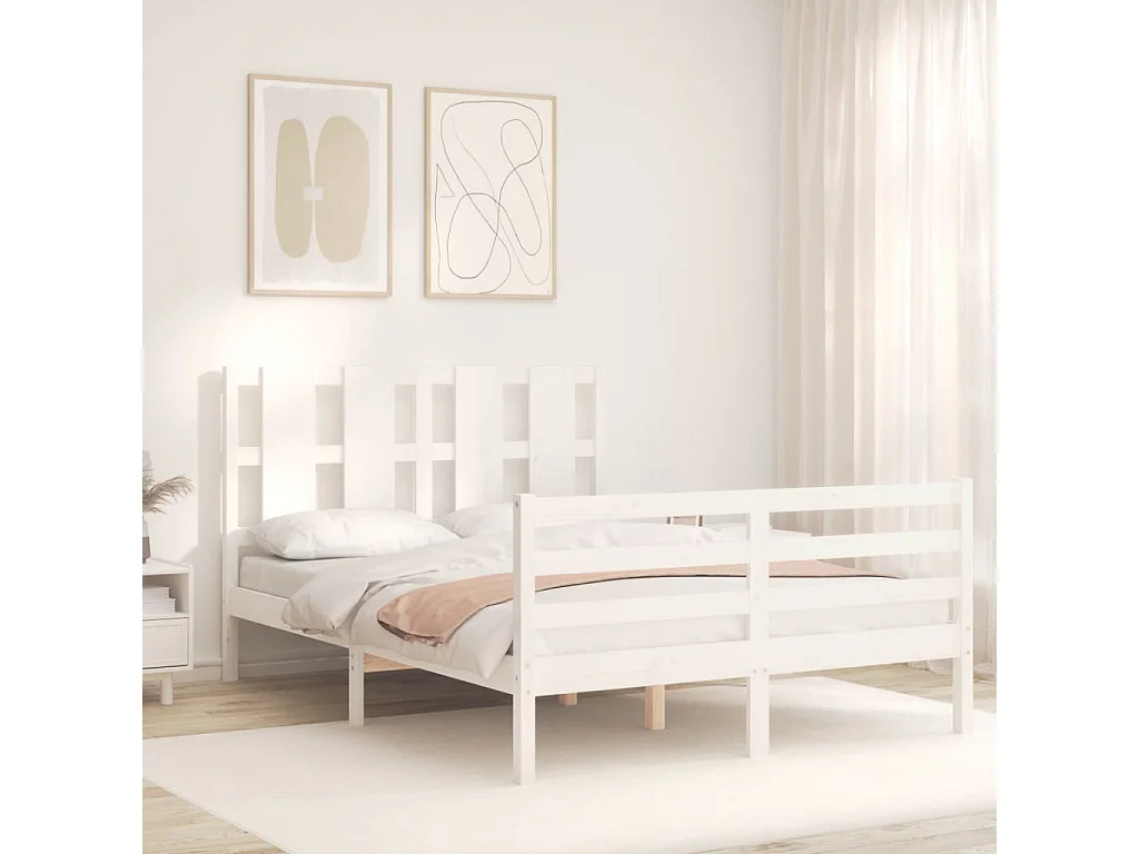 Cama com cabeceira 120x200cm madeira maciça branco PT960285