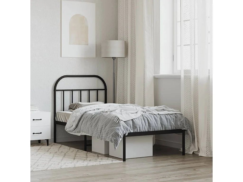 Bedframe met hoofdbord metaal zwart 90x200 cm NL76568