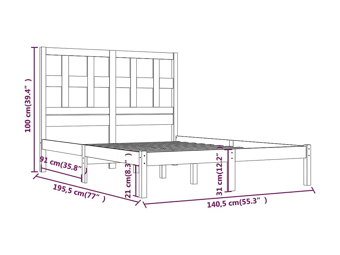 Lit-135x190 cm bois de pin massif double EGGB86372