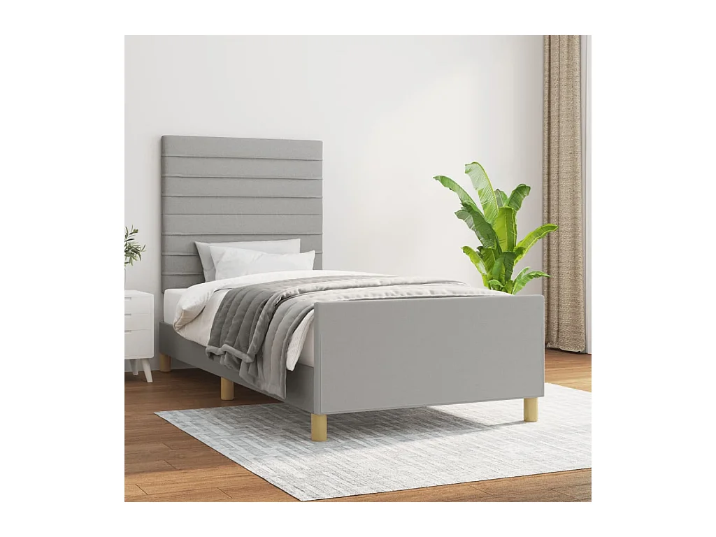 Lit-100x200 cm avec tête de lit Gris clair Tissu EGGB88082
