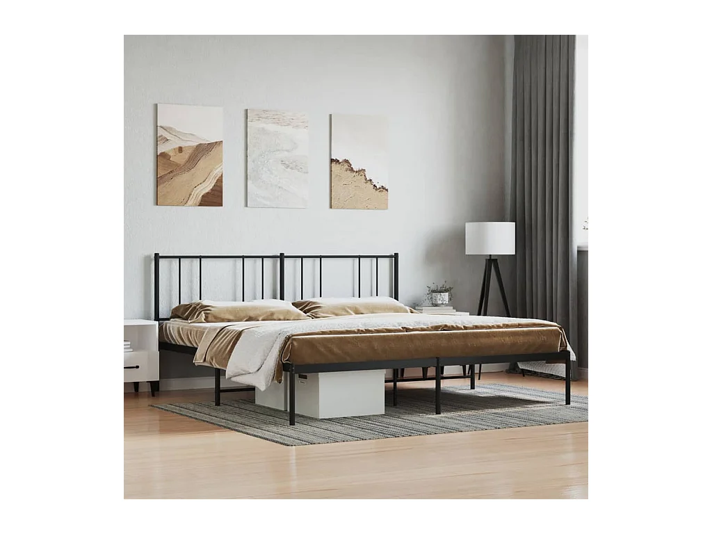 Lit-183x213 cm métal avec tête de lit noir EGGB18340