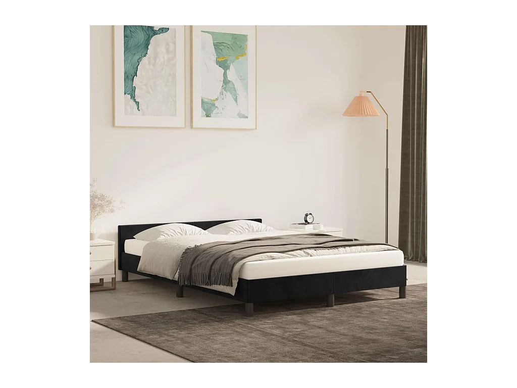 Lit-140x190 cm avec tête de lit Noir Velours EGGB11338