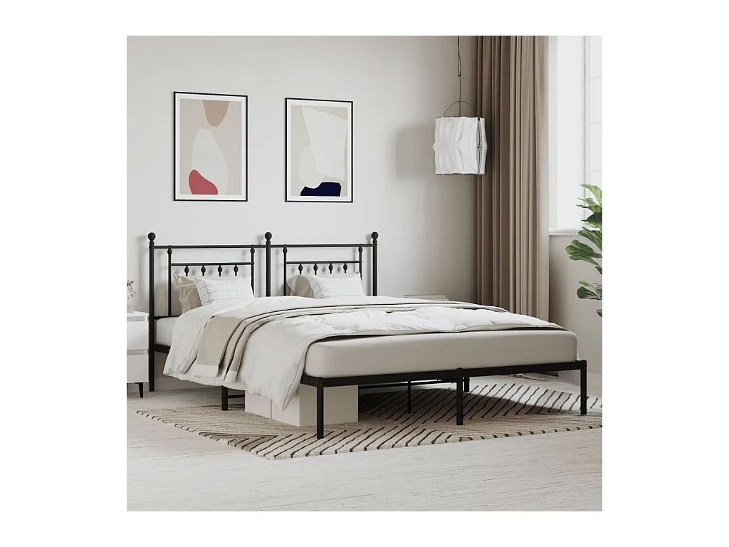 Lit-160x200 cm métal avec tête de lit noir EGGB79392