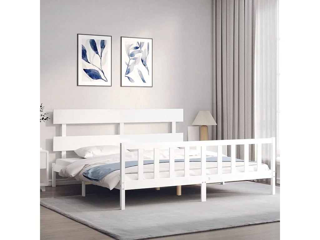 Bedframe met hoofdbord massief hout wit NL35918