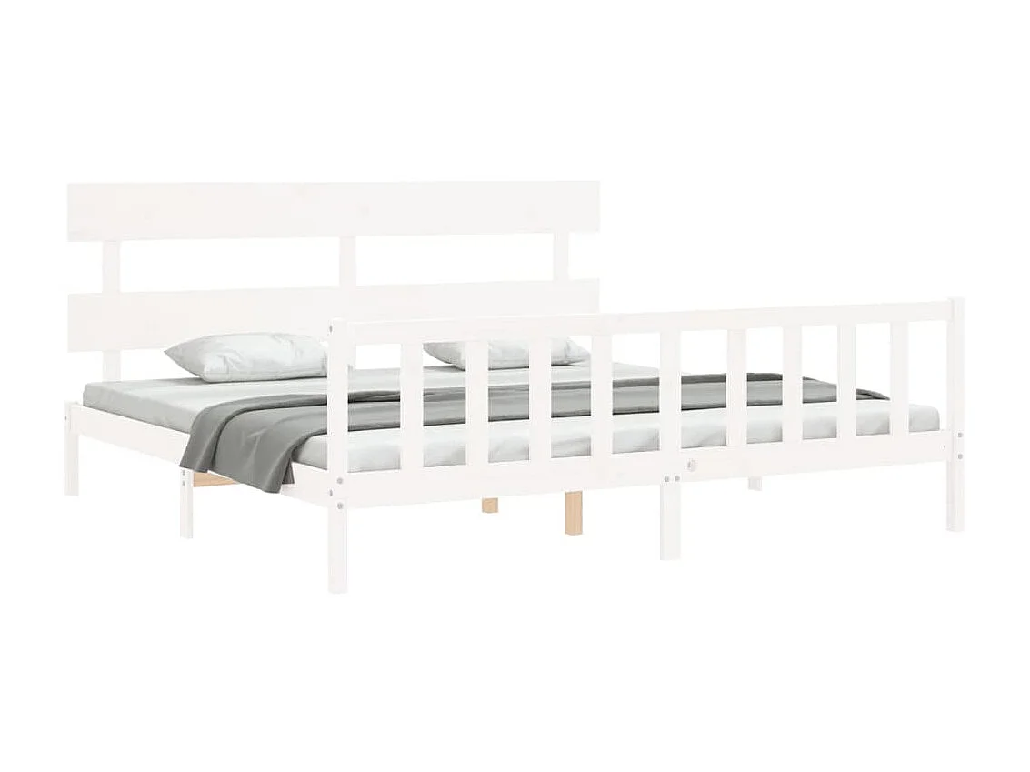 Bedframe met hoofdbord massief hout wit NL35918