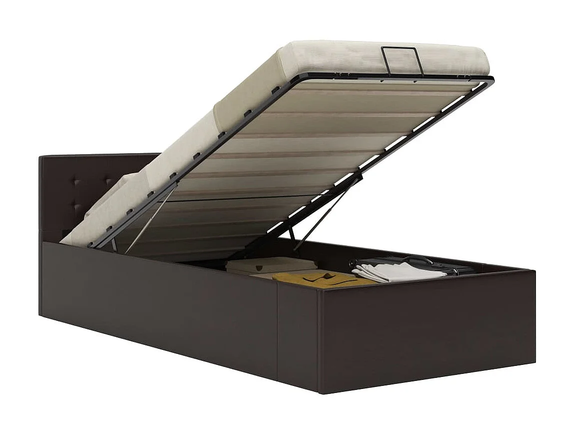 Cama com compartimento de arrumação 100x200cm couro artificial cinza PT146979