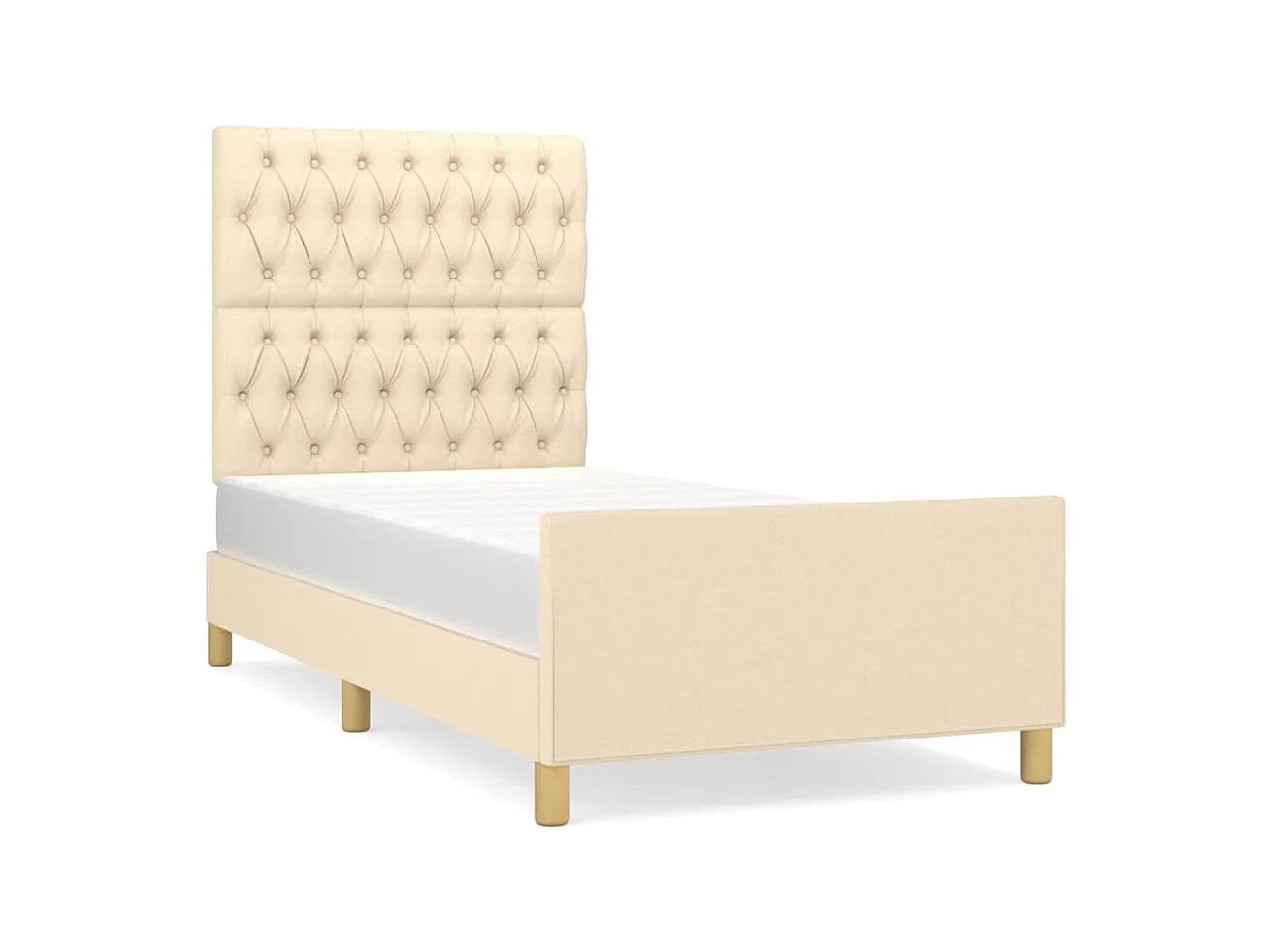 Cama 100x200 cm con cabecero de tela color crema ES99088