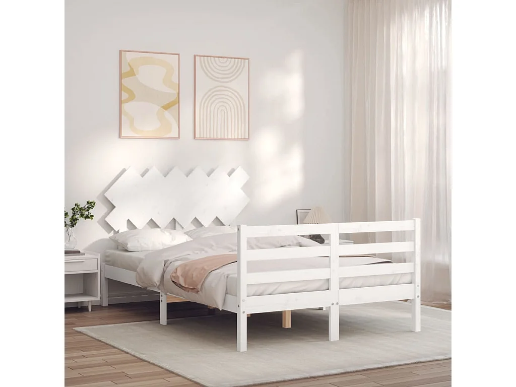 Lit-120x200 cm avec tête de lit blanc bois massif EGGB72835