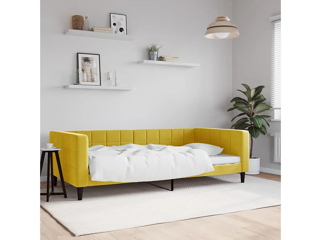 Cama de solteiro 100x200 cm veludo amarelo PT853215