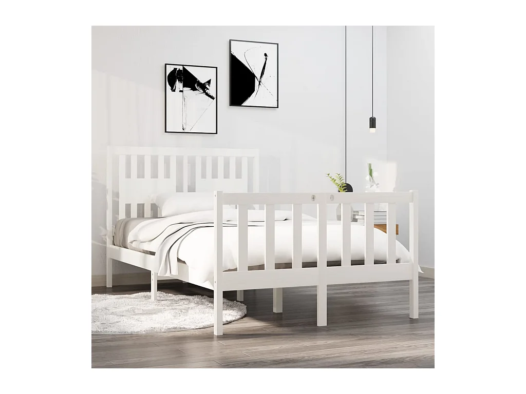 Lit-120x190 cm Blanc Bois massif Petit Double EGGB24122