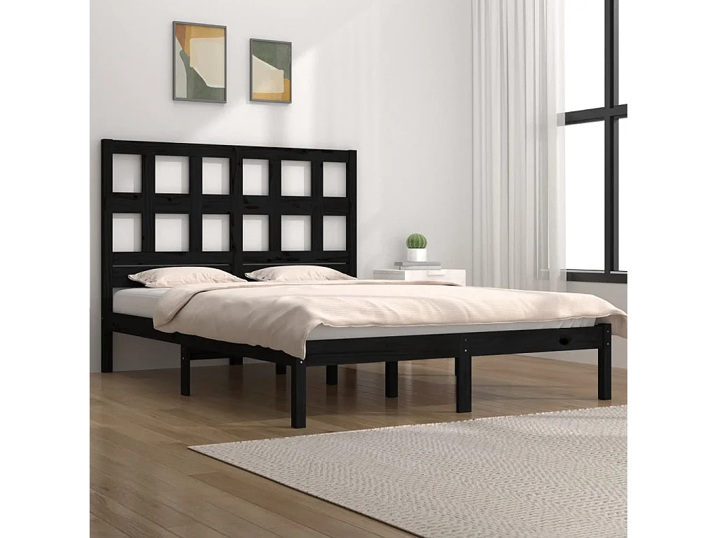 Lit-160x200 cm Noir Bois de pin massif EGGB77550