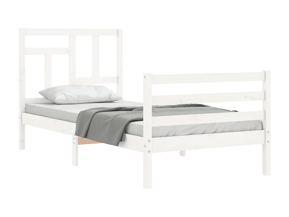 Cama de solteiro c/ cabeceira madeira maciça branco PT936301