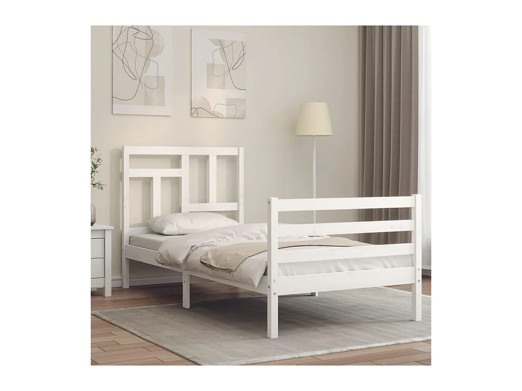 Lit-90x190 cm avec tête de lit blanc simple bois massif EGGB56490