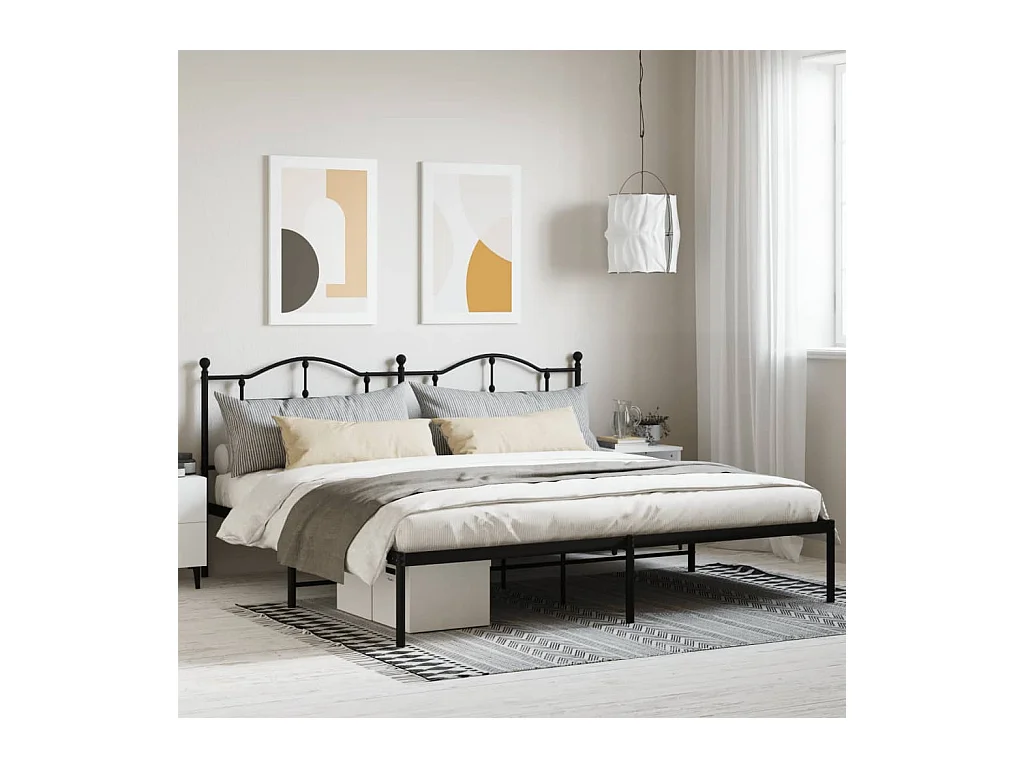Lit-193x203 cm métal avec tête de lit noir EGGB84199