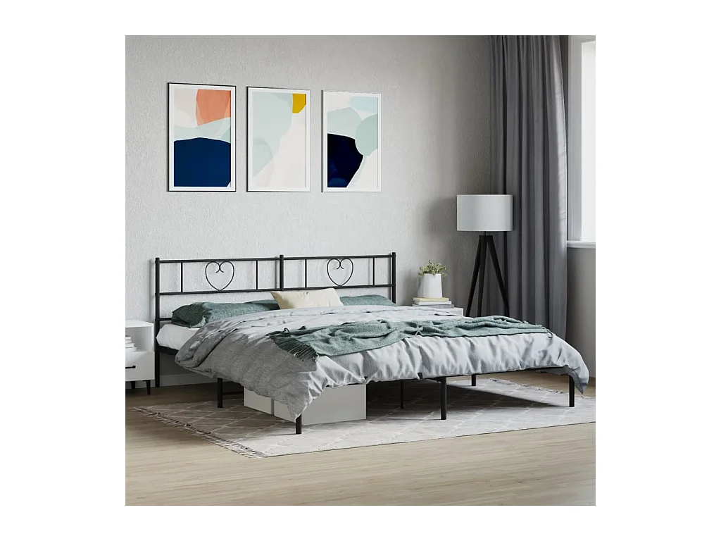 Lit-193x203 cm métal avec tête de lit noir EGGB24669