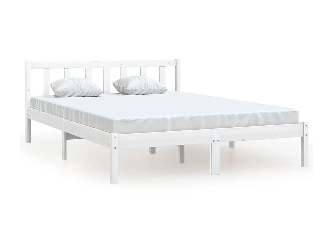 Cama casal 135x190 cm pinho maciço branco PT781520
