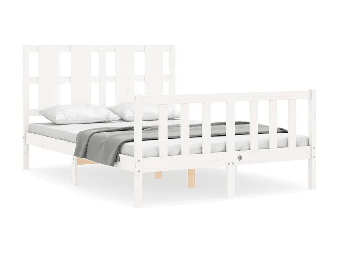 Cama com cabeceira 140x190cm madeira maciça branco PT834387