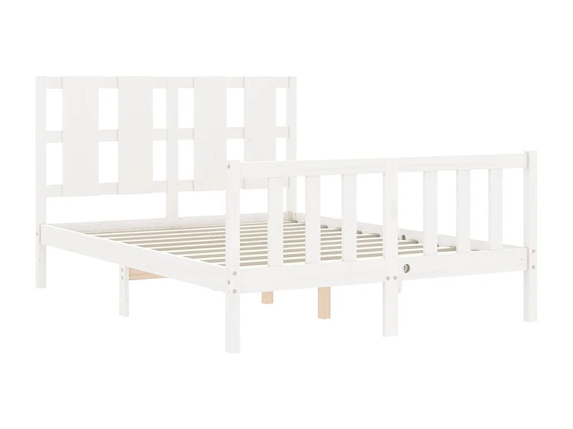 Cama 140x190 cm con cabecero madera maciza blanco ES48485