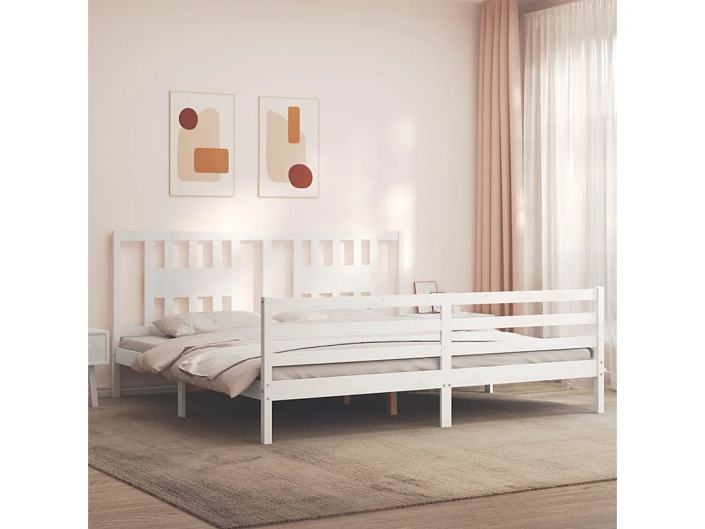 Lit-200x200 cm avec tête de lit blanc bois massif EGGB21870