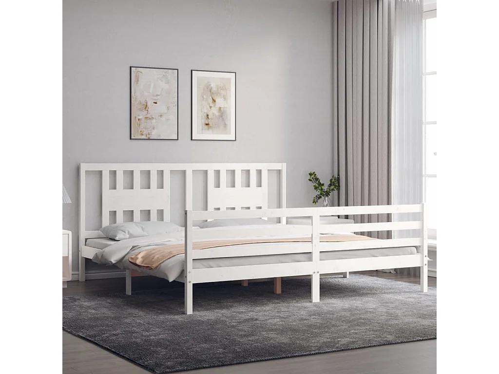 Lit-200x200 cm avec tête de lit blanc bois massif EGGB21870