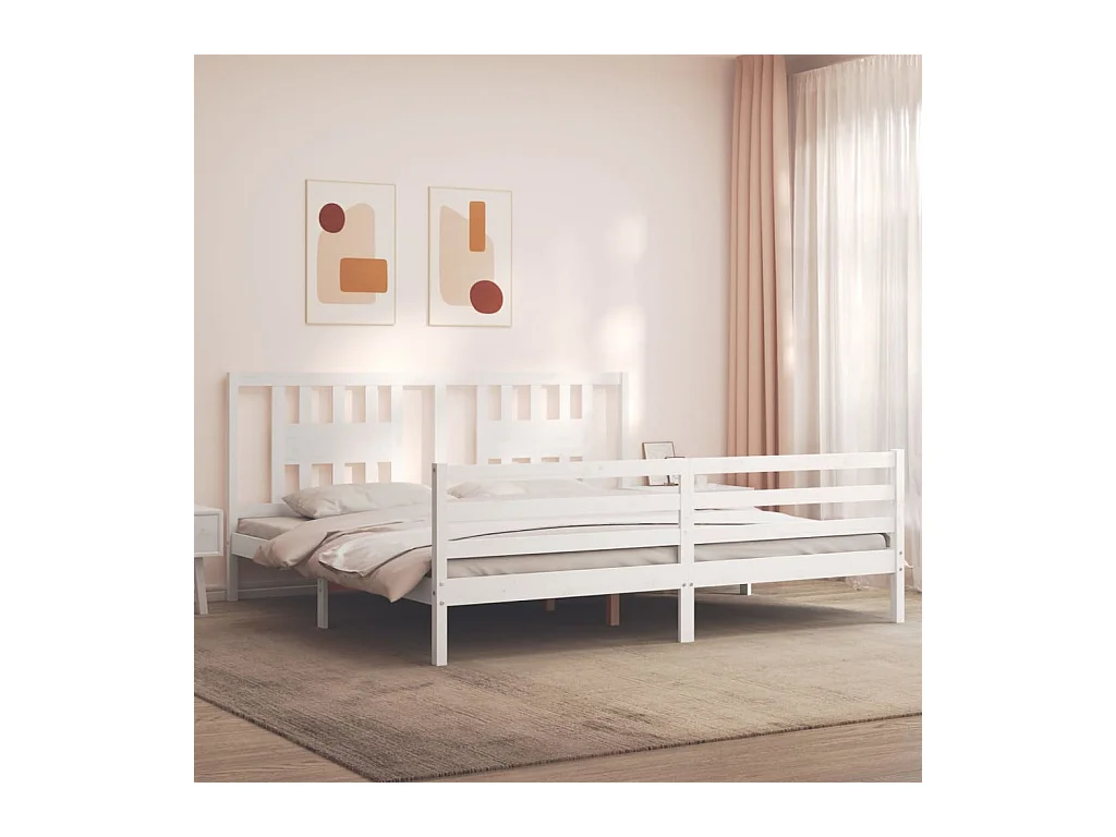 Lit-200x200 cm avec tête de lit blanc bois massif EGGB21870
