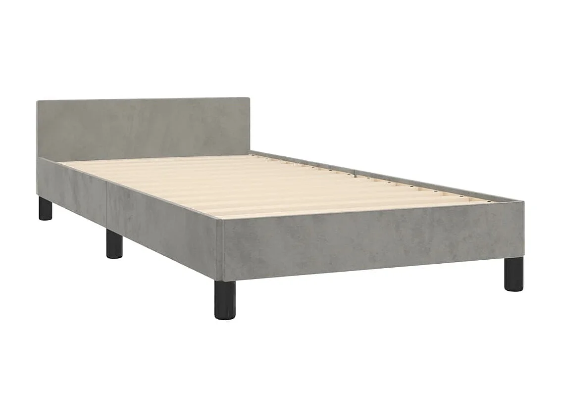 Cama c/ cabeceira 100x200 cm veludo cinzento-claro PT599708