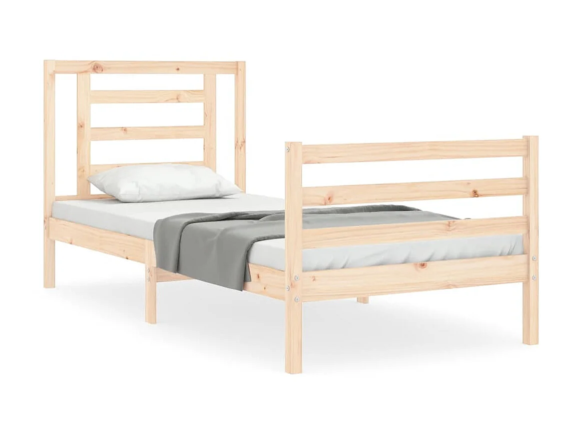 Lit-90x190 cm avec tête de lit simple bois massif EGGB13411