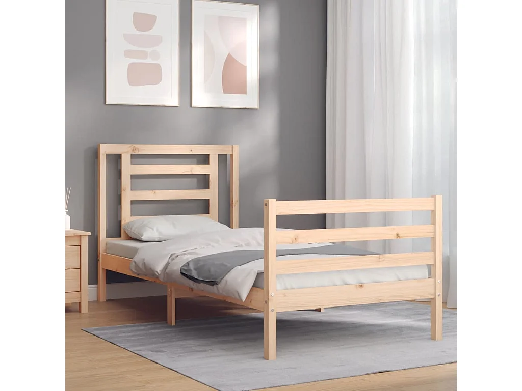 Lit-90x190 cm avec tête de lit simple bois massif EGGB13411