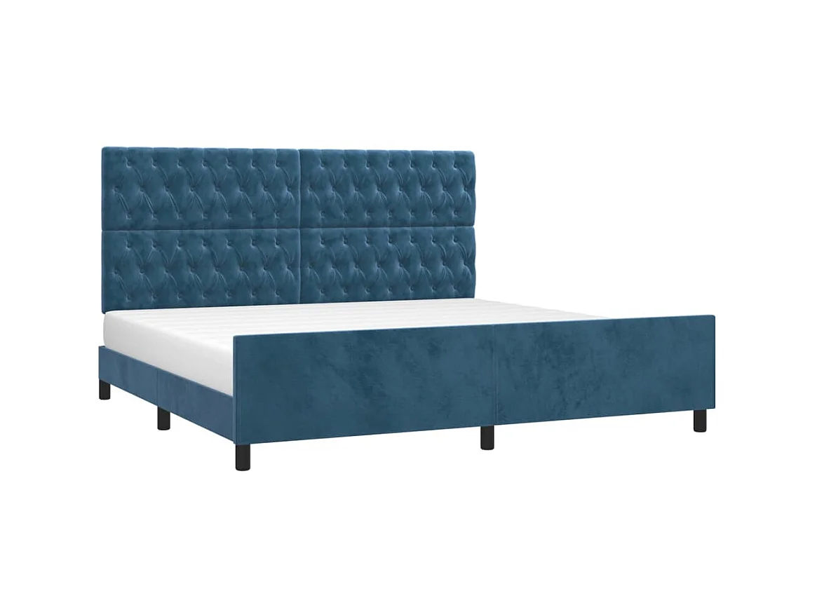 Lit-200x200 cm avec tête de lit Bleu foncé Velours EGGB68338