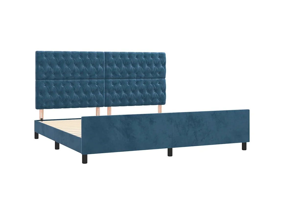 Lit-200x200 cm avec tête de lit Bleu foncé Velours EGGB68338