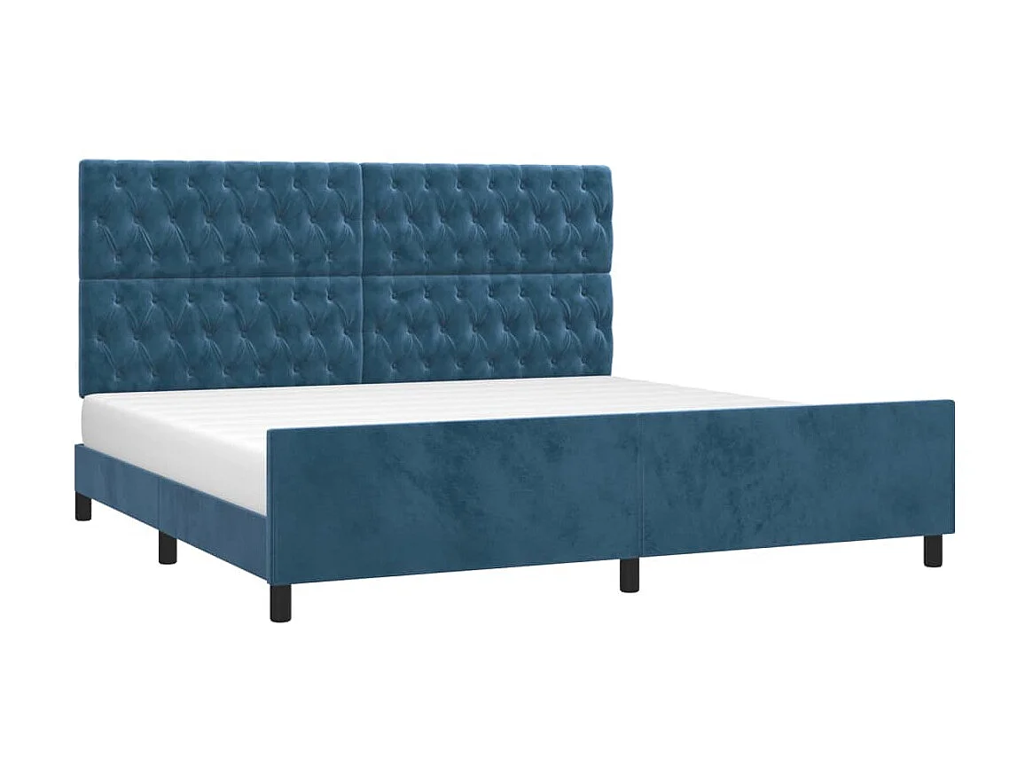 Lit-200x200 cm avec tête de lit Bleu foncé Velours EGGB68338