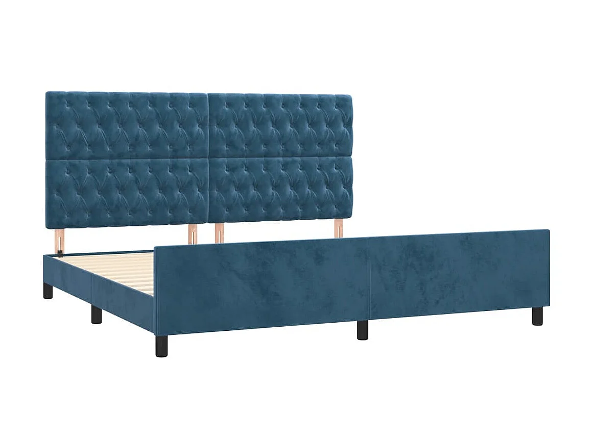 Lit-200x200 cm avec tête de lit Bleu foncé Velours EGGB68338
