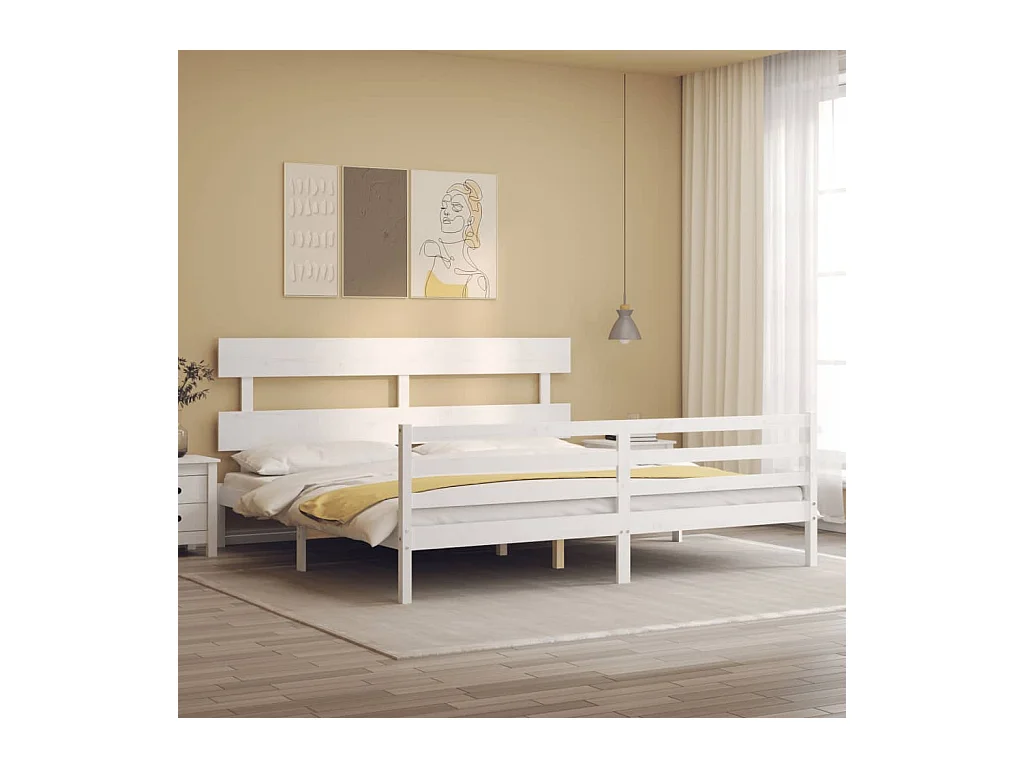 Lit-200x200 cm avec tête de lit blanc bois massif EGGB52443