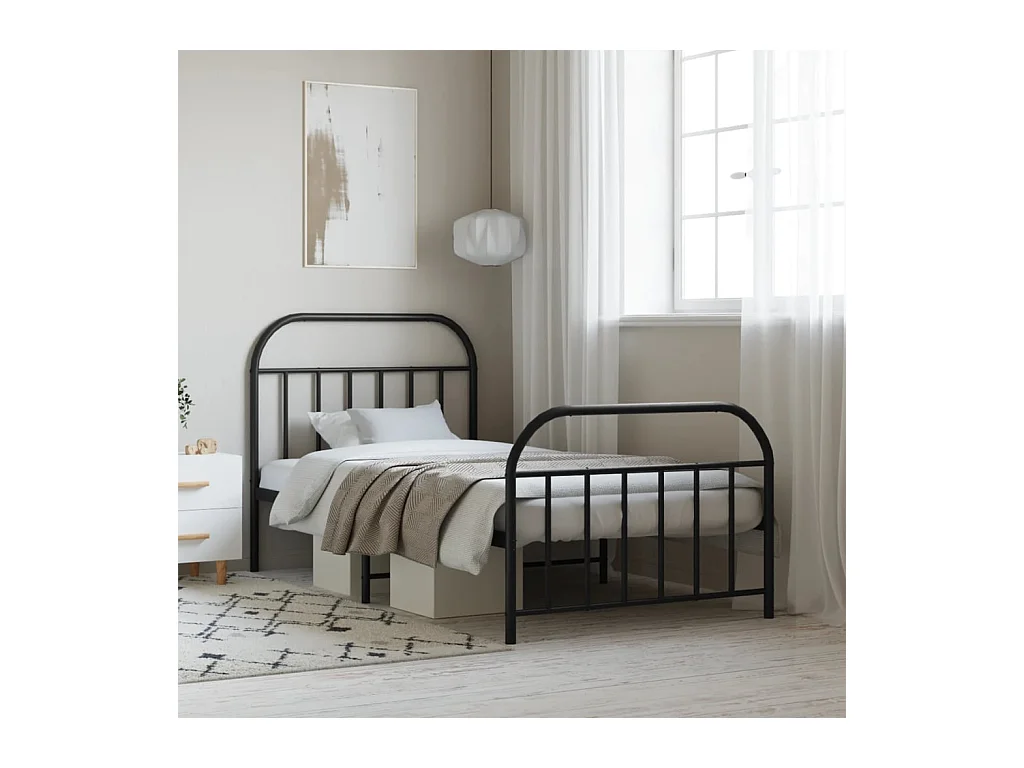 Lit-107x203 cm métal avec tête de lit/pied de lit noir EGGB99809