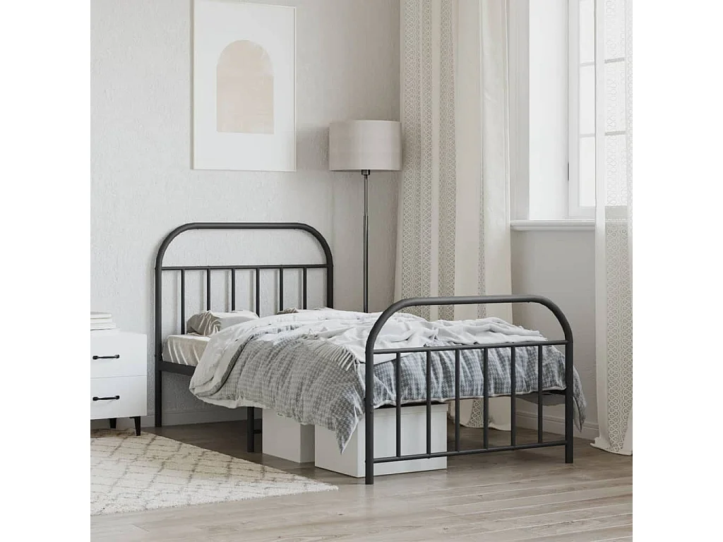 Lit-107x203 cm métal avec tête de lit/pied de lit noir EGGB99809