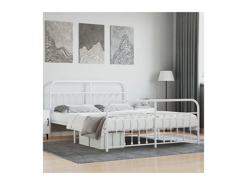 Lit-160x200 cm métal avec tête de lit/pied de lit blanc EGGB41082