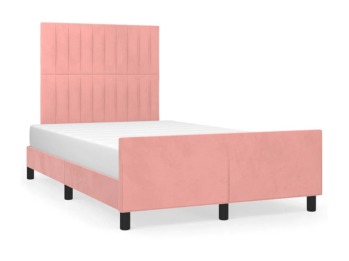 Cama 120x200 cm con cabecero de terciopelo rosa ES99362
