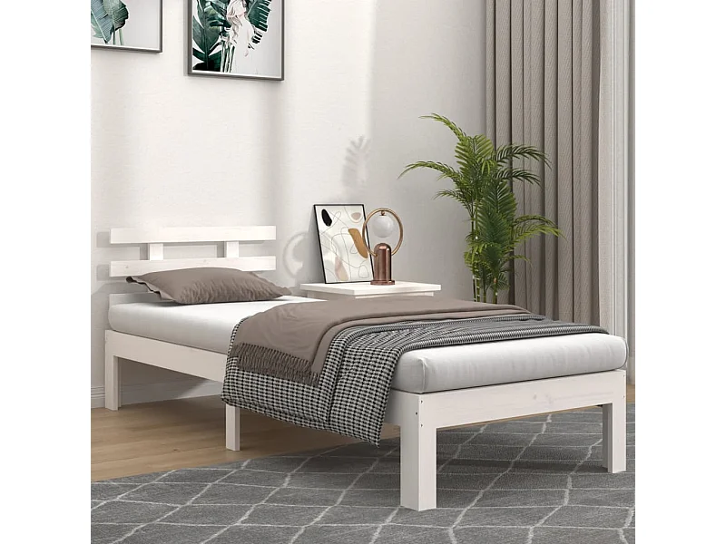 Cama pequena solteiro 75x190 cm madeira maciça branco PT633982