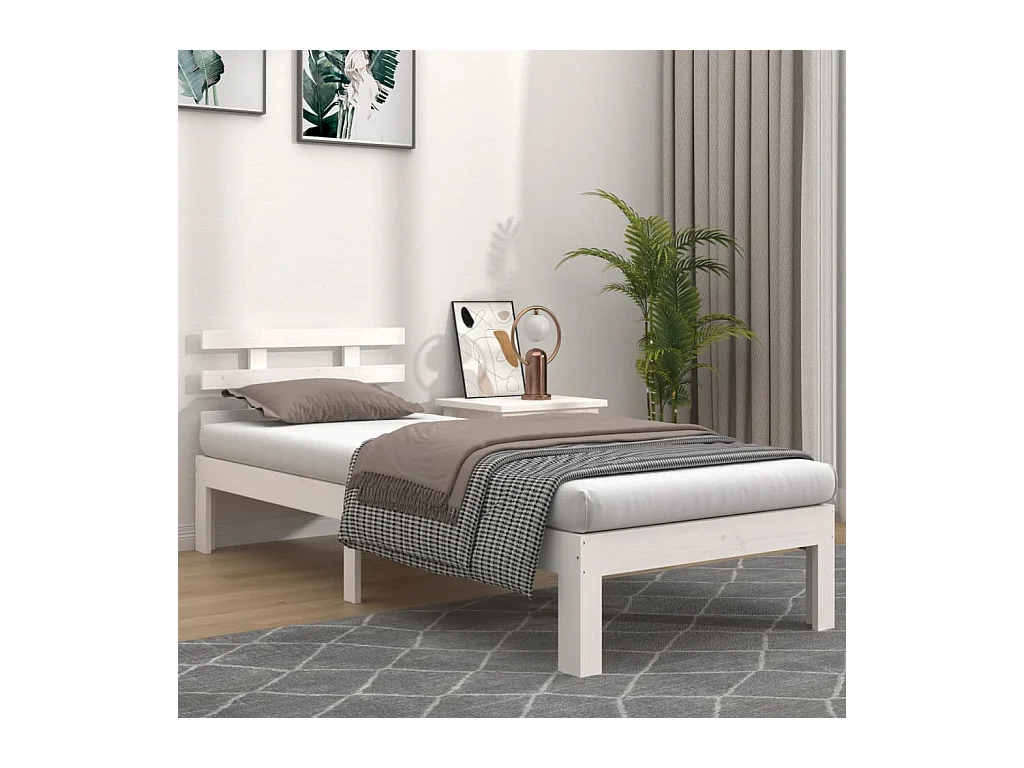 Lit-75x190 cm Blanc Bois massif Petit simple EGGB93804