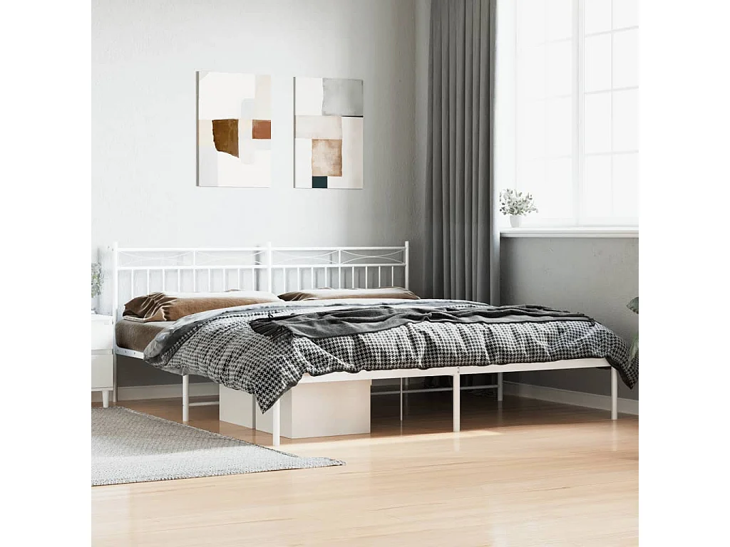 Cama 190x200 cm de metal con cabecero blanco ES41728