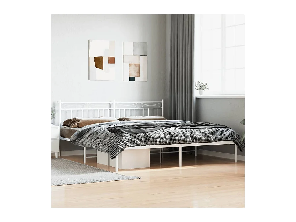 Lit-193x203 cm métal avec tête de lit blanc EGGB38802