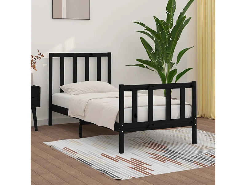 Lit-75x190 cm Noir Bois massif Petit simple EGGB14705