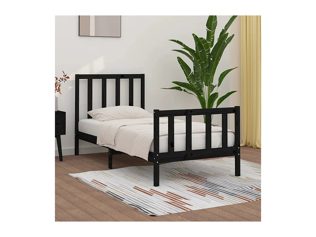 Lit-75x190 cm Noir Bois massif Petit simple EGGB14705